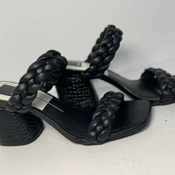 Dolce Vita Black Braided Block Heel Sandal 8 - Picture 2 of 10